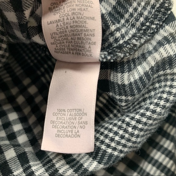 Victoria’s Secret Black White Micro Plaid Roll Sleeve Button Down PJ Top Medium - Picture 6 of 6